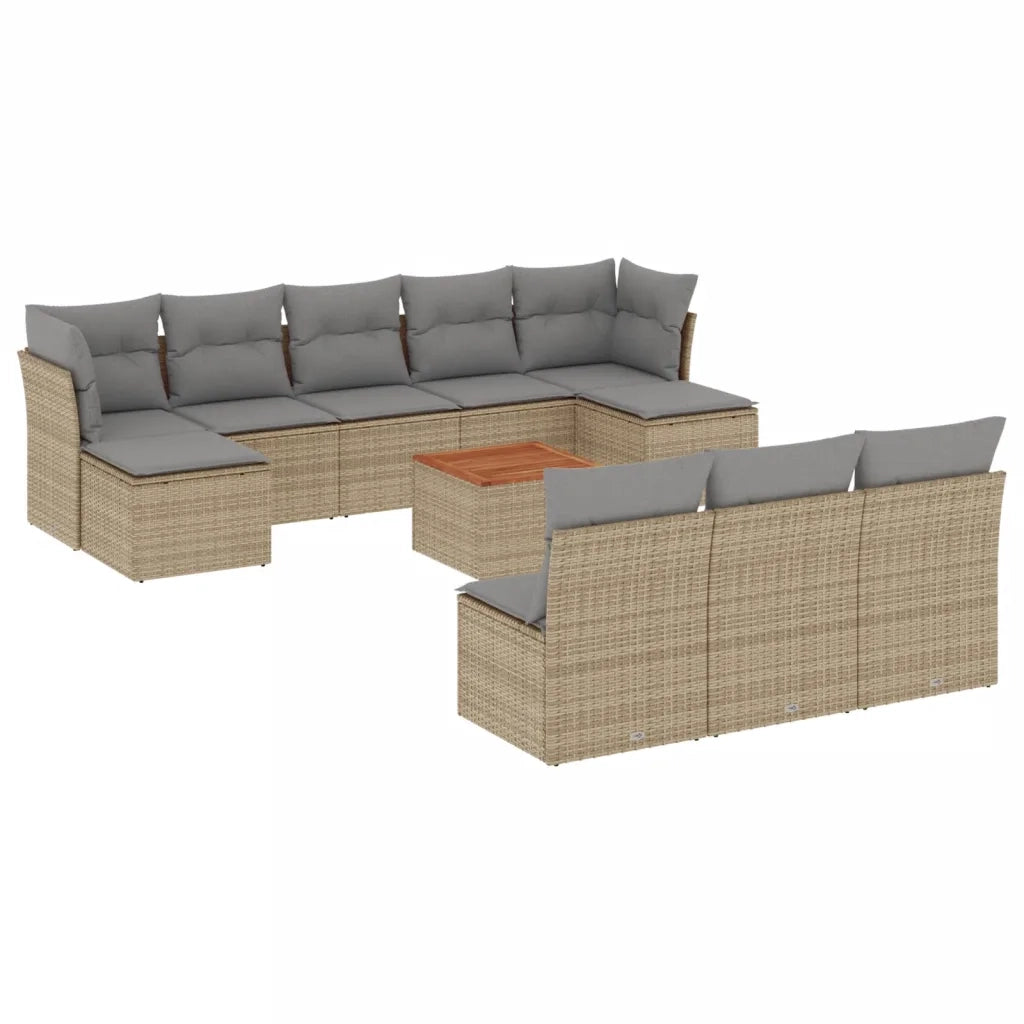Set Divano da Giardino 11 pz con Cuscini Beige Misto Polyrattan 3256199