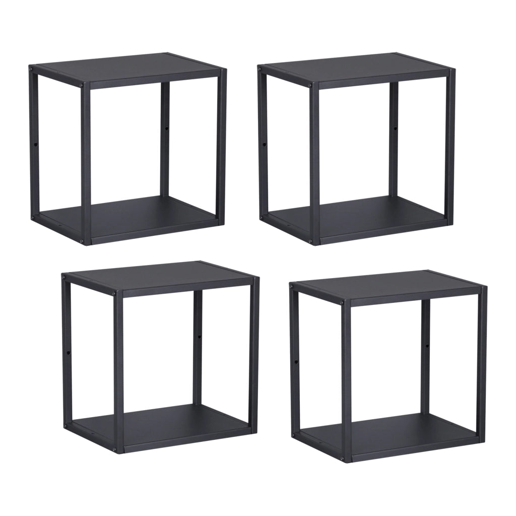 Set Nostened di 4 Mensole da Muro 28 x 28 x 20 cm con Pannello Posteriore e Laterale in Acciaio - Nero [en.casa]