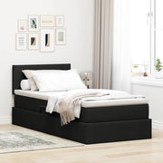 Letto con contenitore e materasso con testiera Nero 90 x 200 cm