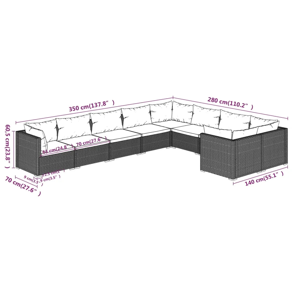 Set Divani da Giardino 9 pz con Cuscini in Polyrattan Marrone cod mxl 37900