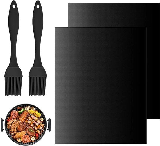 Materassini per BBQ in vetro di fibra di carbonio - Resistente al calore - Riciclabili - Grandi materassini per BBQ - Oven - Vetro di fibra di carbonio - Spazzole in silicone - Teflon - Dispositivi di fissaggio per forno