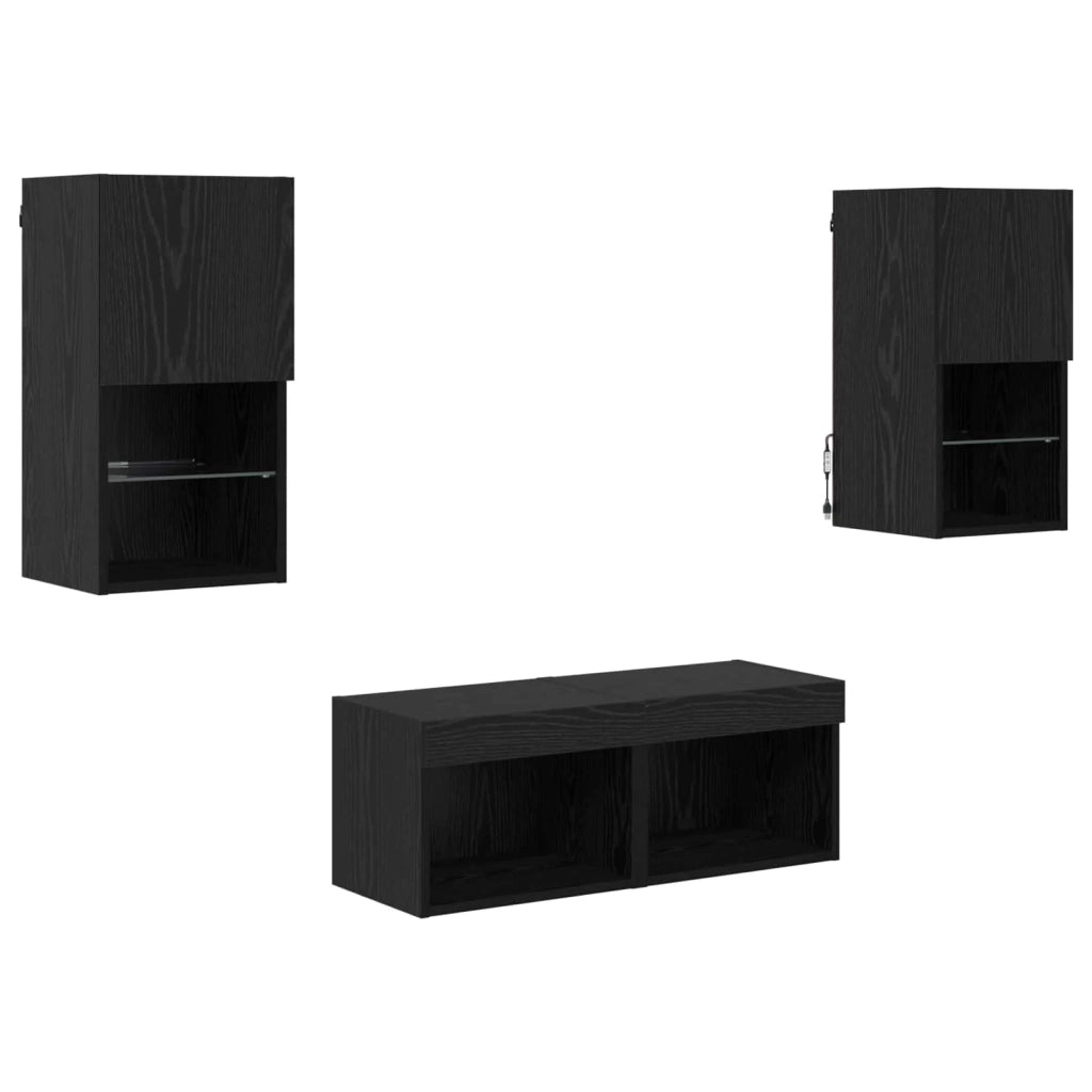 Set di 4 mobili TV da parete moderni e salvaspazio 30,5 x 30 x 60 cm realizzati in legno di rovere nero 02_0056078