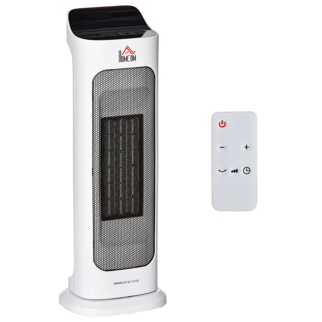 Easycomfort Stufetta Elettrica Oscillante con Telecomando, Temperatura Regolabile e Timer, Potenza 1000W/2000W, 17.6x13.7x50cm, Bianco