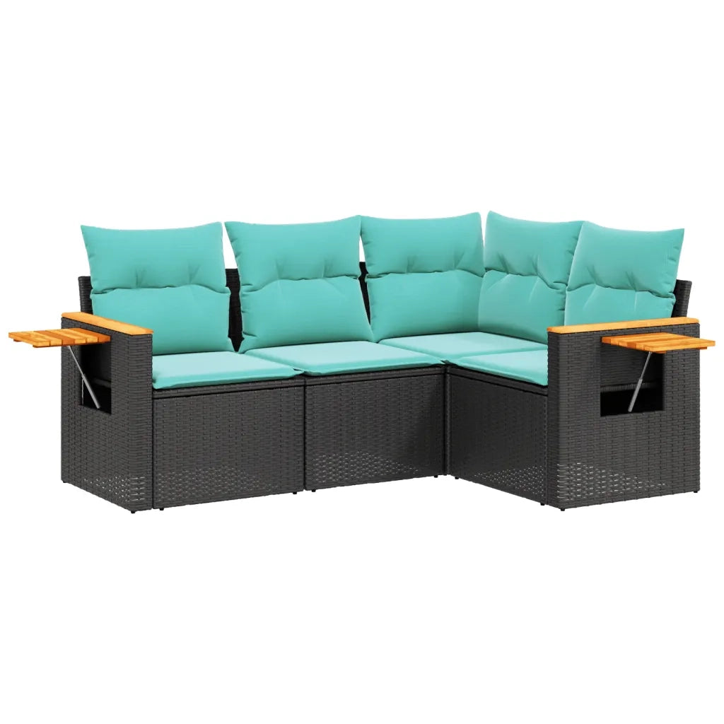 Set Divani da Giardino 4 pz con Cuscini Nero in Polyrattan 3226771