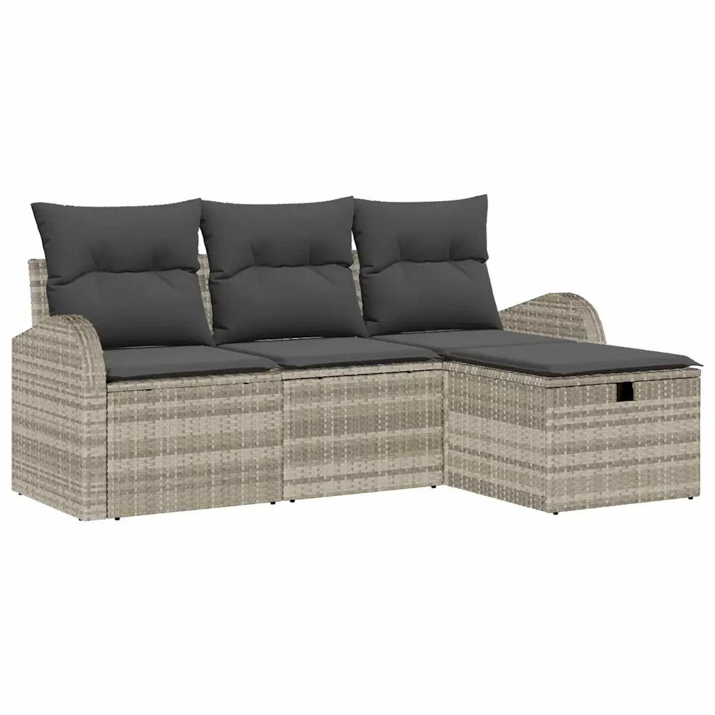 Set di divani con cuscino 4 pcs Grigio chiaro polyrattan