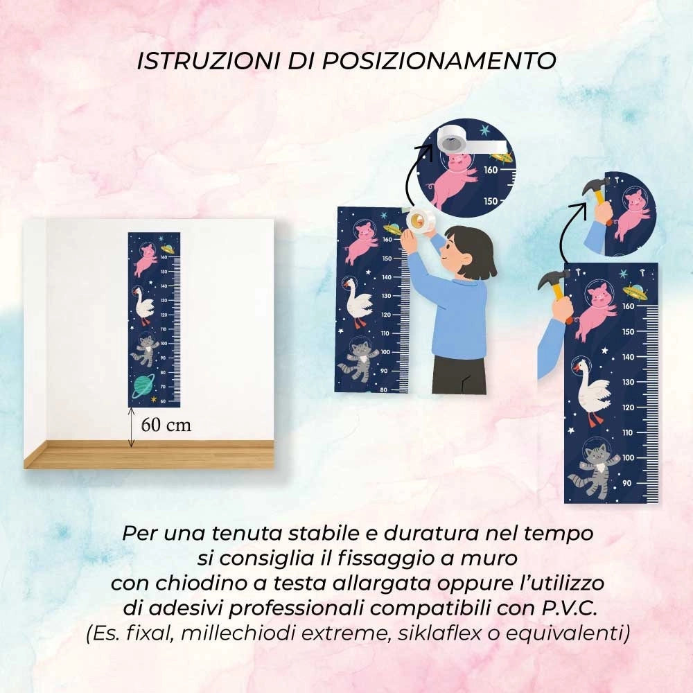 Metro Parete Misura Crescita Bambini in PVC 36x120 Cm Righello Grafico Altezza Muro Bimbi DIS_F