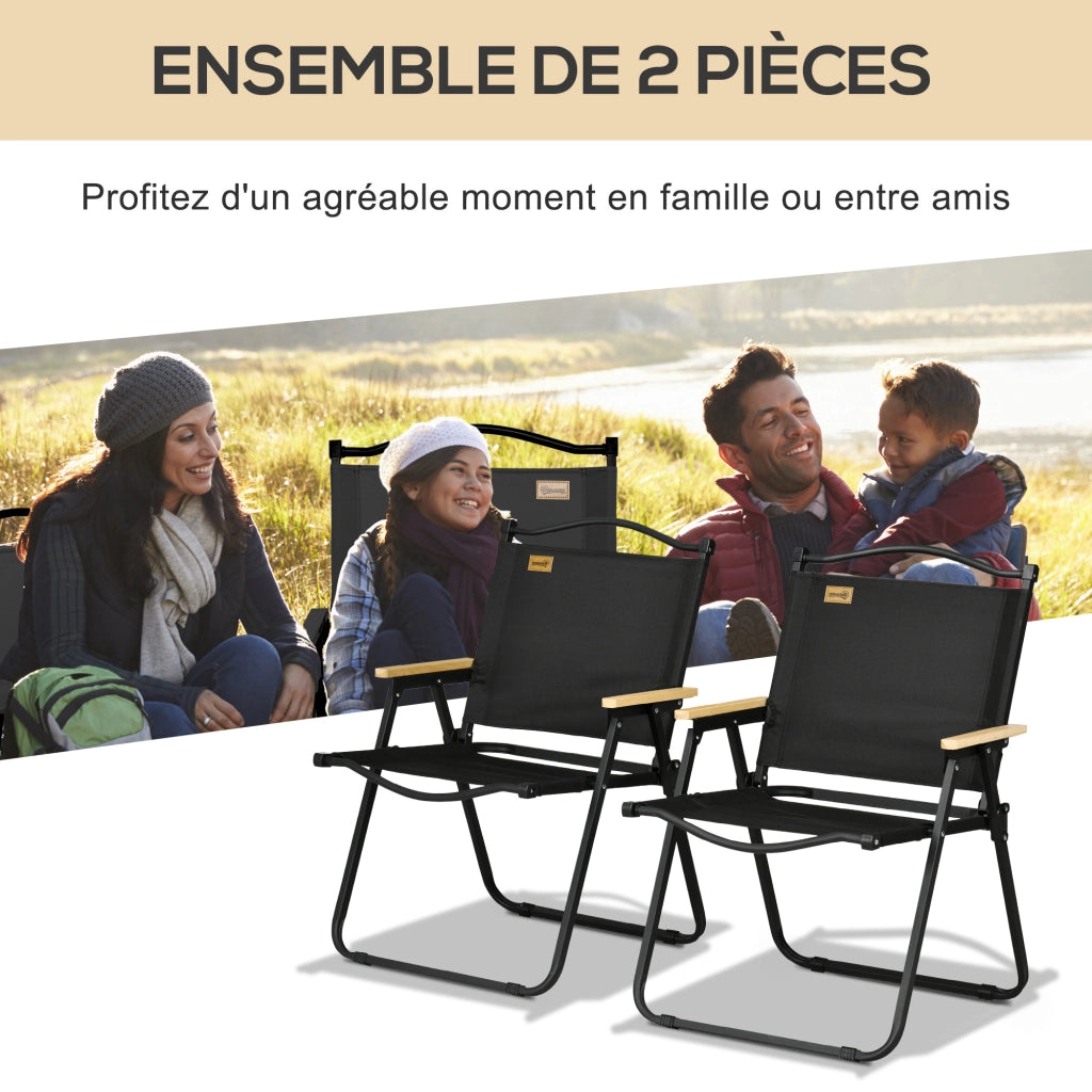 Set 2 Sedie Pieghevoli da Campeggio ¨C Xylo ¨C Tessuto Oxford Struttura Acciaio Nero 54x59x78cm
