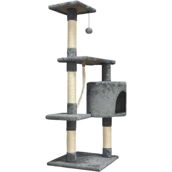PALOMA Tiragraffi grigio scuro 40 x 40 x 114 cm - 3 piattaforme, 1 corda, 1 nicchia, tiragraffi