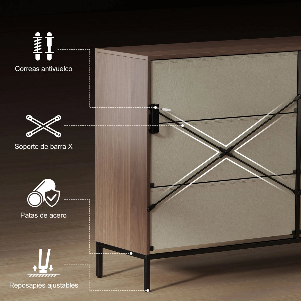 Cassettiera 6 Cassetti Tessuto Frontale Diamante ¨C Minimal ¨C Naturale e Bianco