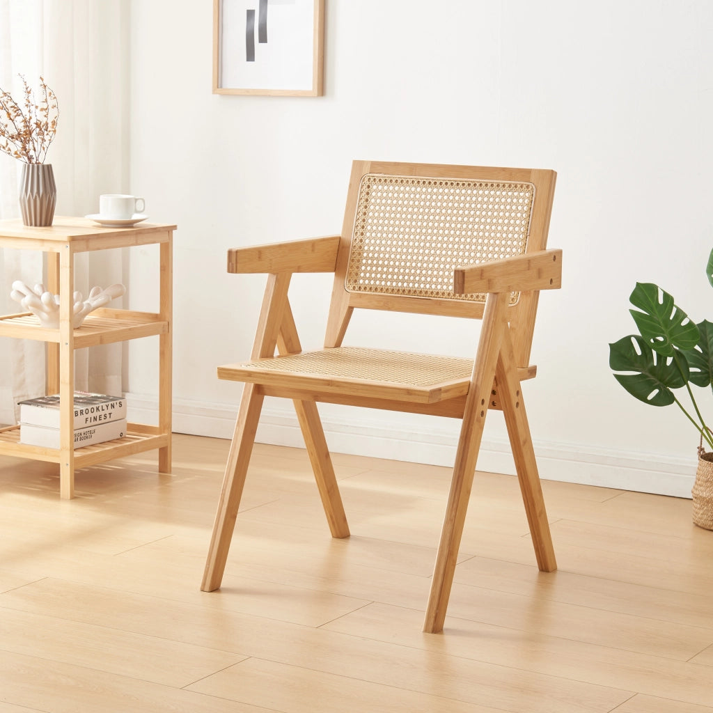 Sedia da Sala Pranzo Asikkala in Bambù e Plastica Effetto Rattan [en.casa]