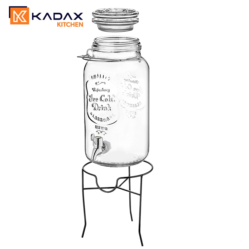 Barattolo KADAX con rubinetto da 4 litri su supporto per limonata, bevande, succhi di frutta, dispenser d'acqua