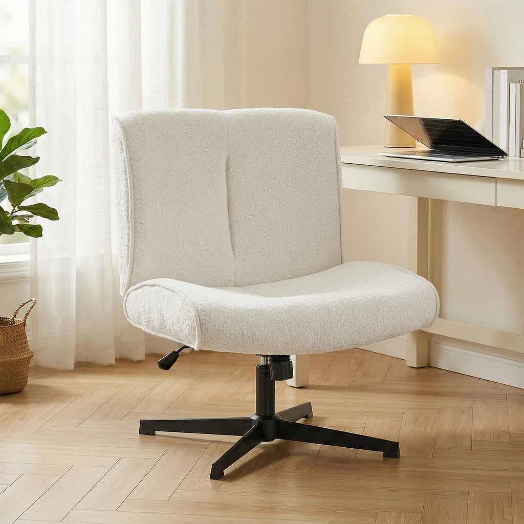 Poltrona Girevole Relax Velluto Crema Senza Braccioli ¨C zephmum ¨C 360¡ã Altezza Regolabile