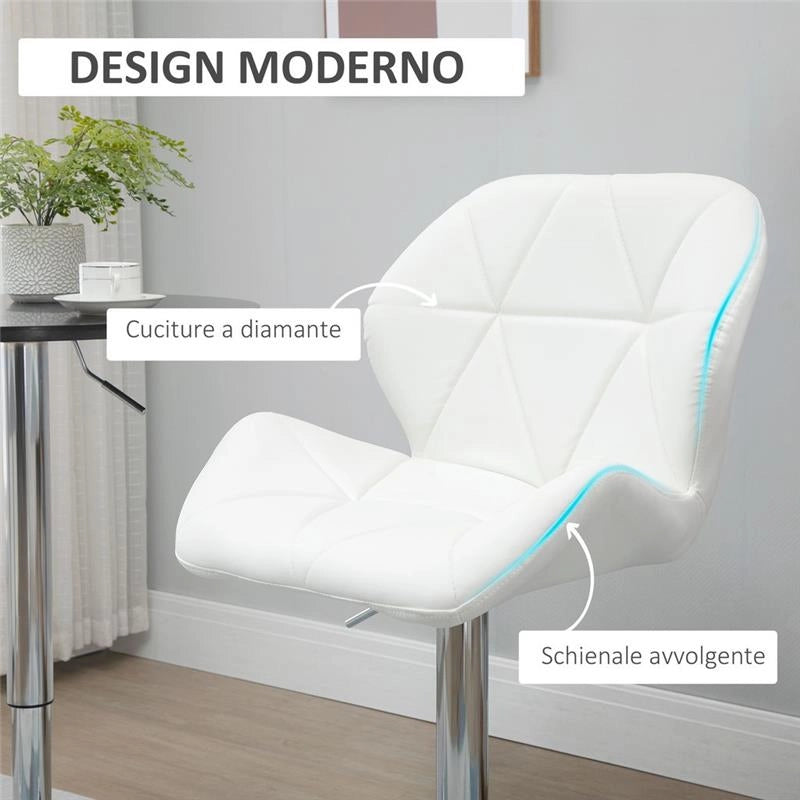 SET 2 SGABELLI GIREVOLI CON ALTEZZA REGOLABILE RIVESTIMENTO BIANCO