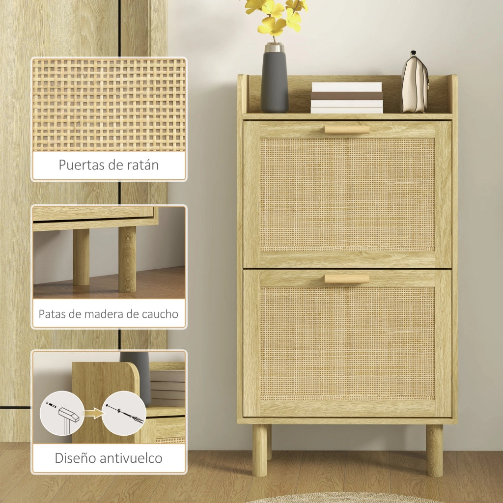 Scarpiera con cassetti e ripiano ¨C zephmum ¨C 80x24,5x110 cm rovere