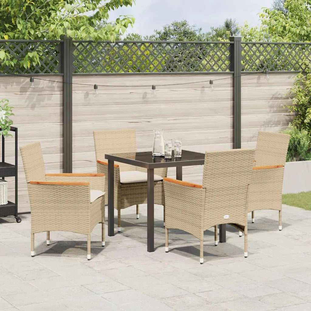 Set da Pranzo per Giardino con cuscino 5 pcs Beige polyrattan