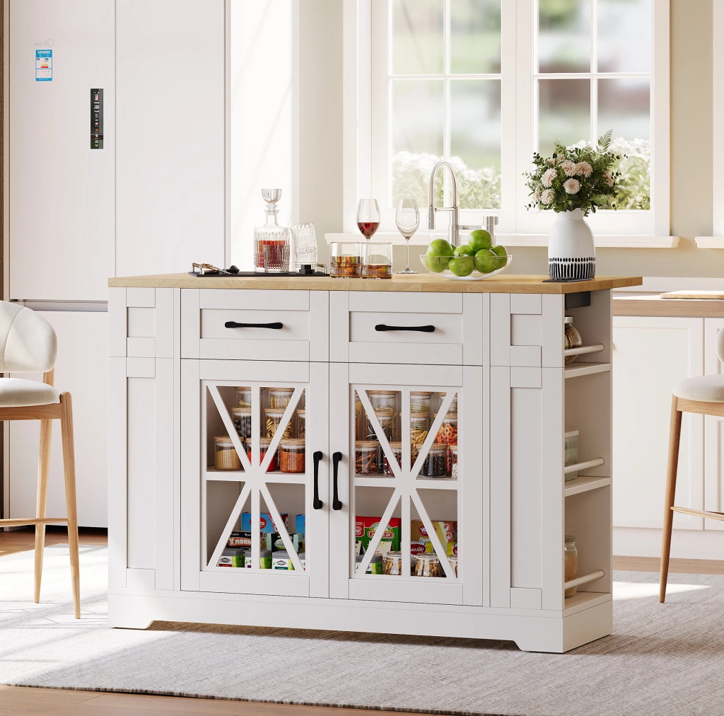 Isola da cucina mobile 120 cm con tavolo pieghevole e prese