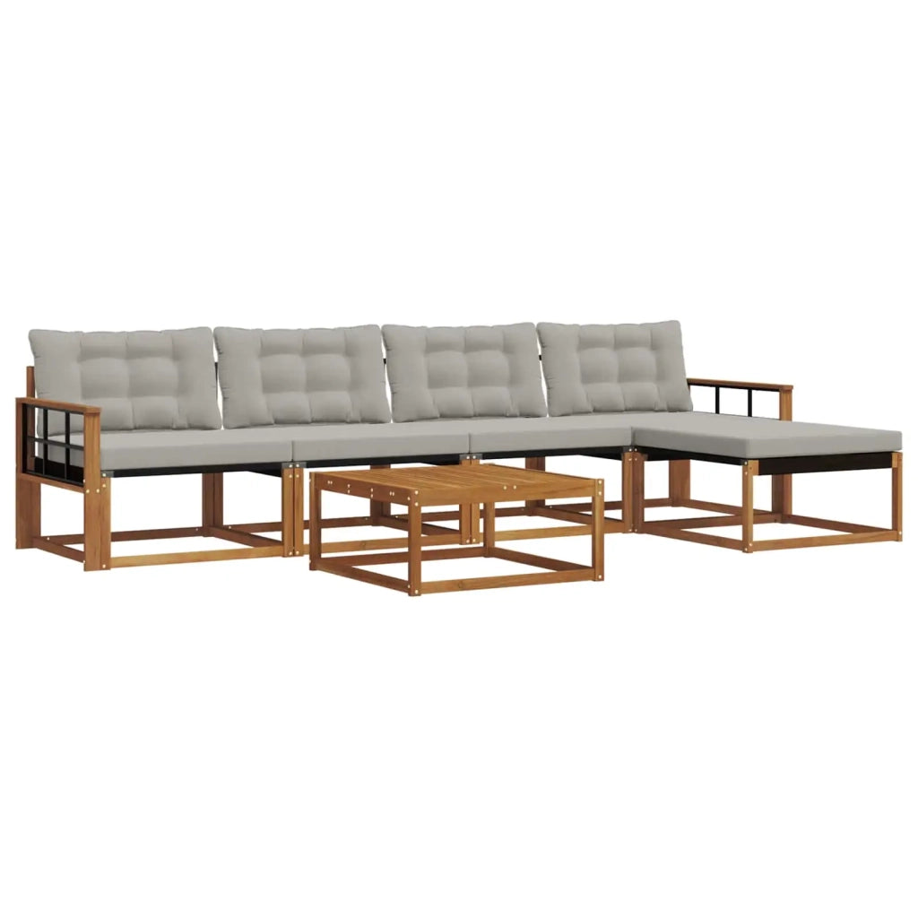 Set di divani da esterno 6 pcs Grigio Naturale e Chiaro