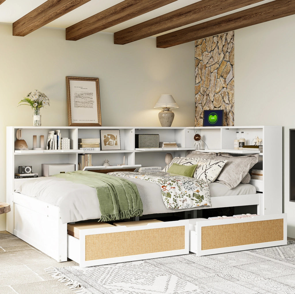Divano letto 140x200 cm con USB e spazio contenitore in MDF bianco