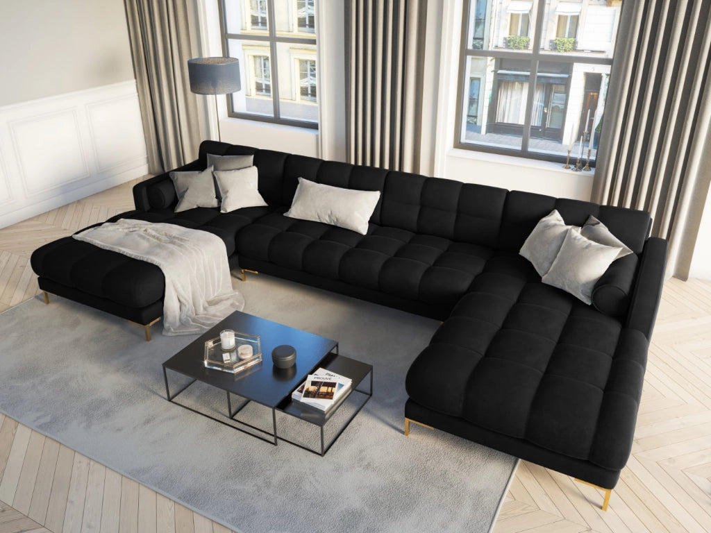 Cosmopolitan Design - Divano panoramico "Bali" 7 posti in velluto nero 