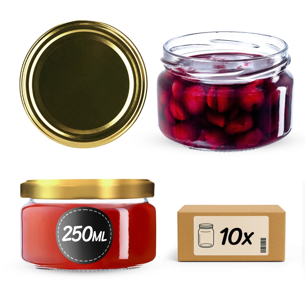 Barattoli per conserve KADAX Denia 250 ml 10 pezzi 82 mm + coperchio dorato