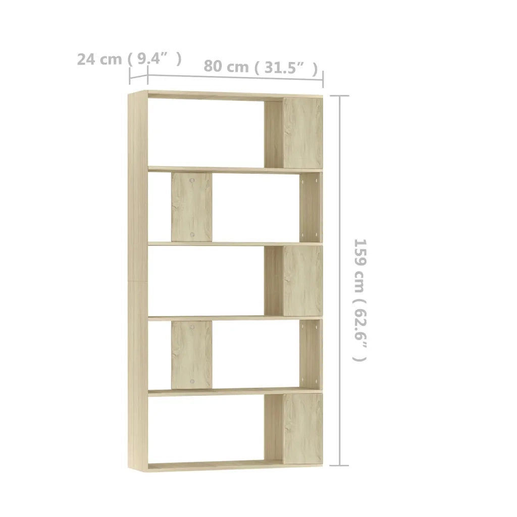 Libreria Divisorio-Scaffale per Libri-Mobile di Stoccaggio Rovere Sonoma 80x24x159 cm Legno Ingegnerizzato