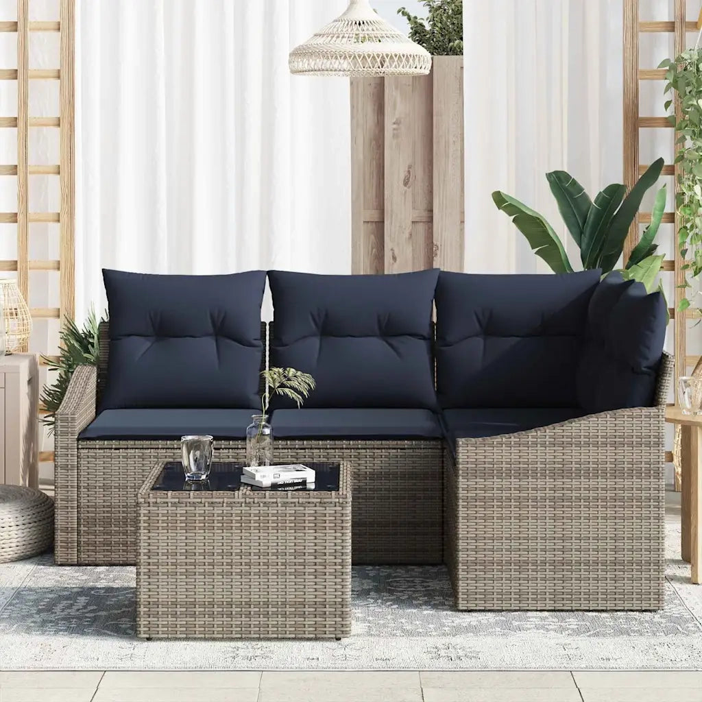 Set Divano da Giardino 5 pcs Grigio e Blu Navy polyrattan