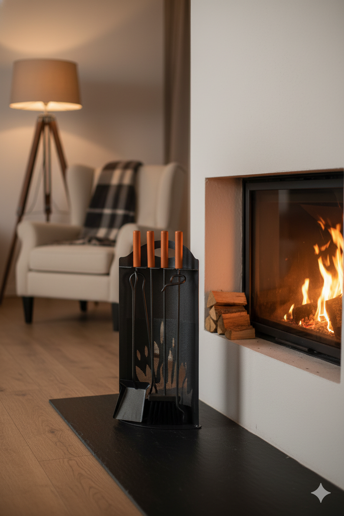 Set Camino 4 Pezzi H 61 in Ferro Verniciato Grigio Martellato