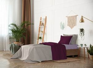 Set Lenzuola Sopra Sotto e Federe Doubleface Lilla/Prugna Matrimoniale