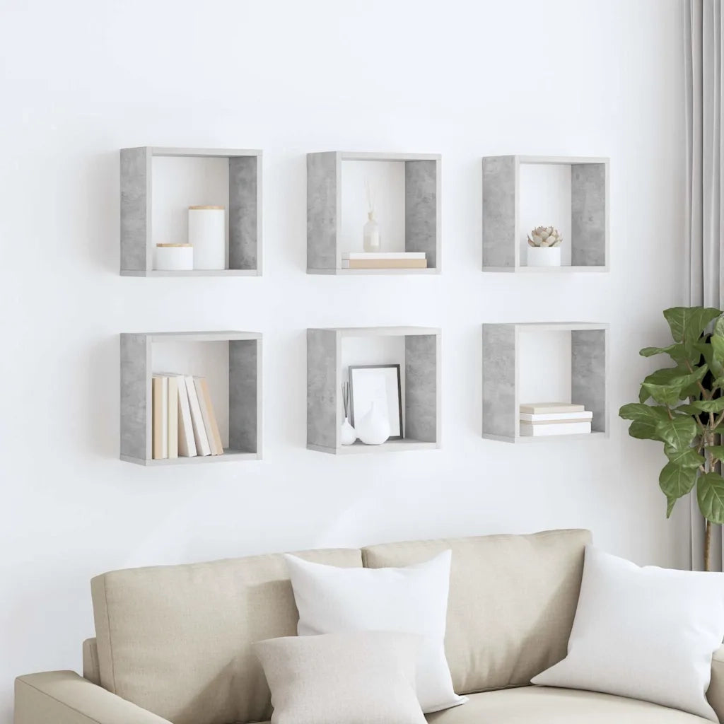 Mensole Parete a Cubo 6 pz Grigio Cemento 30x15x30 cm 807012