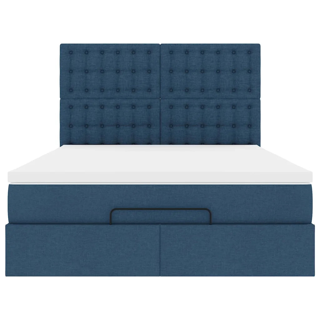 Struttura Letto Pouf con Materasso Blu 140x200cm in Tessuto