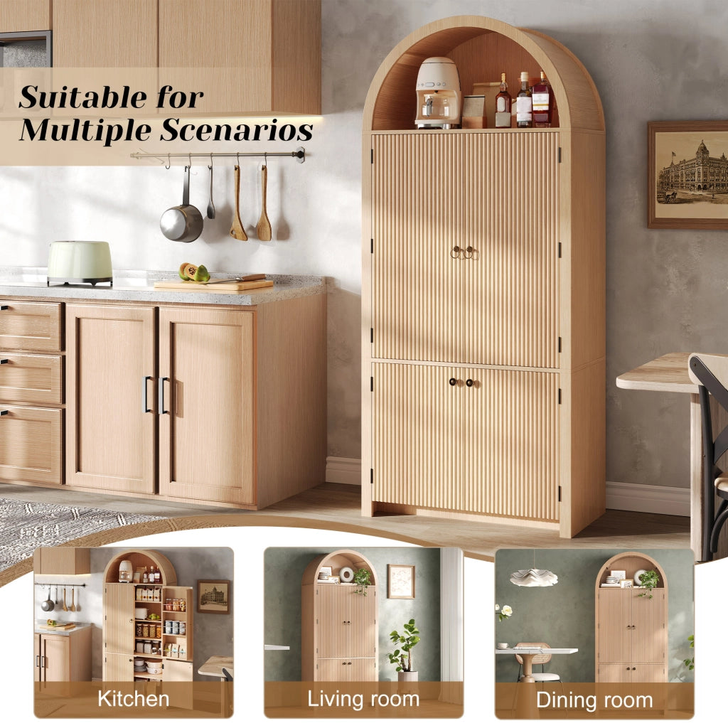 Armadio ad arco con 3 ripiani, 2 vani sulle ante e vano aperto superiore, per soggiorno, in MDF naturale, 80 × 40 × 180 cm