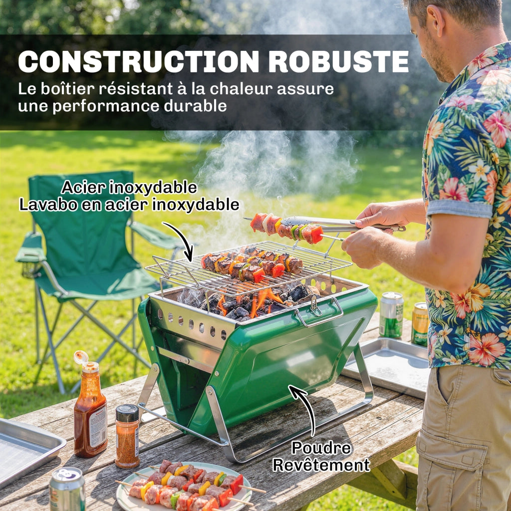 Barbecue a carbone legno pieghevole ¨C zephmum ¨C verde per giardino terrazzo