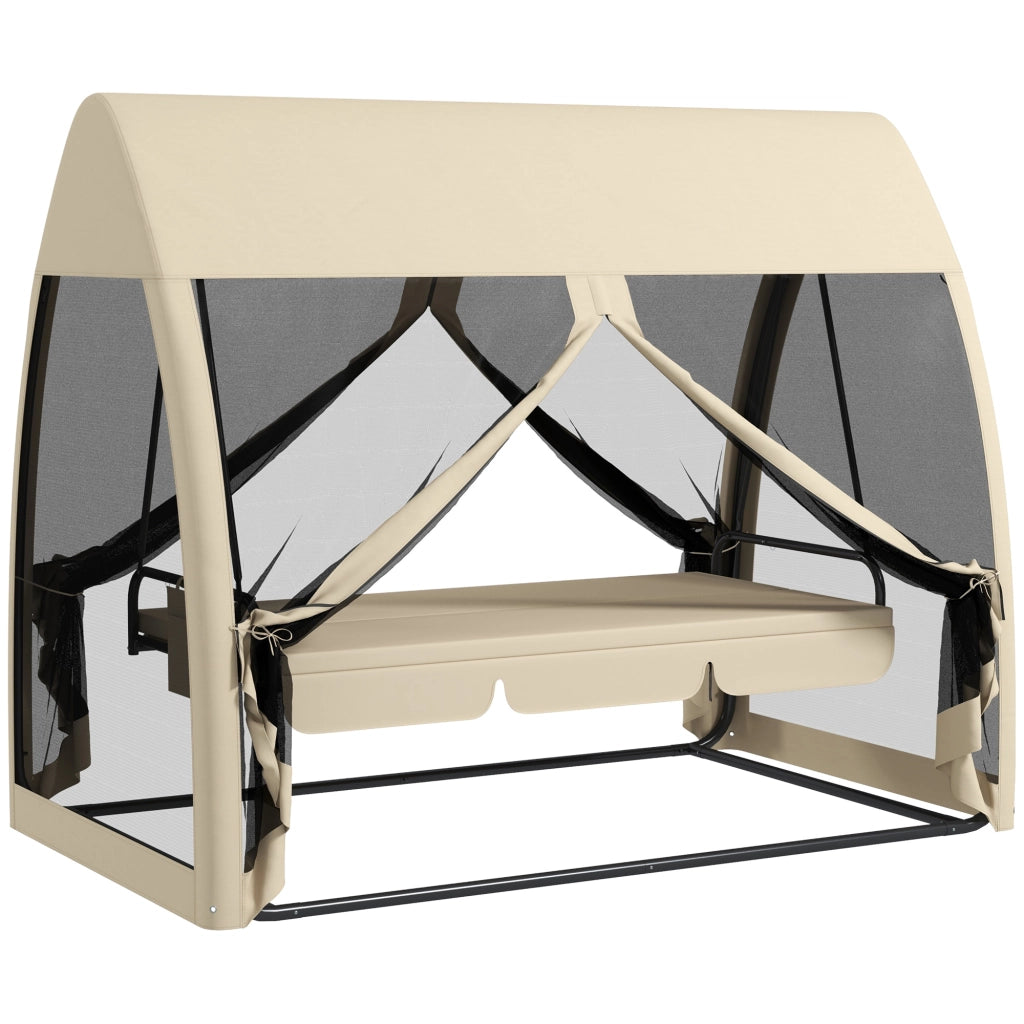 ALTALENA da giardino 3 posti con baldacchino e zanzariera 240 x 140 x 197 cm Coffee