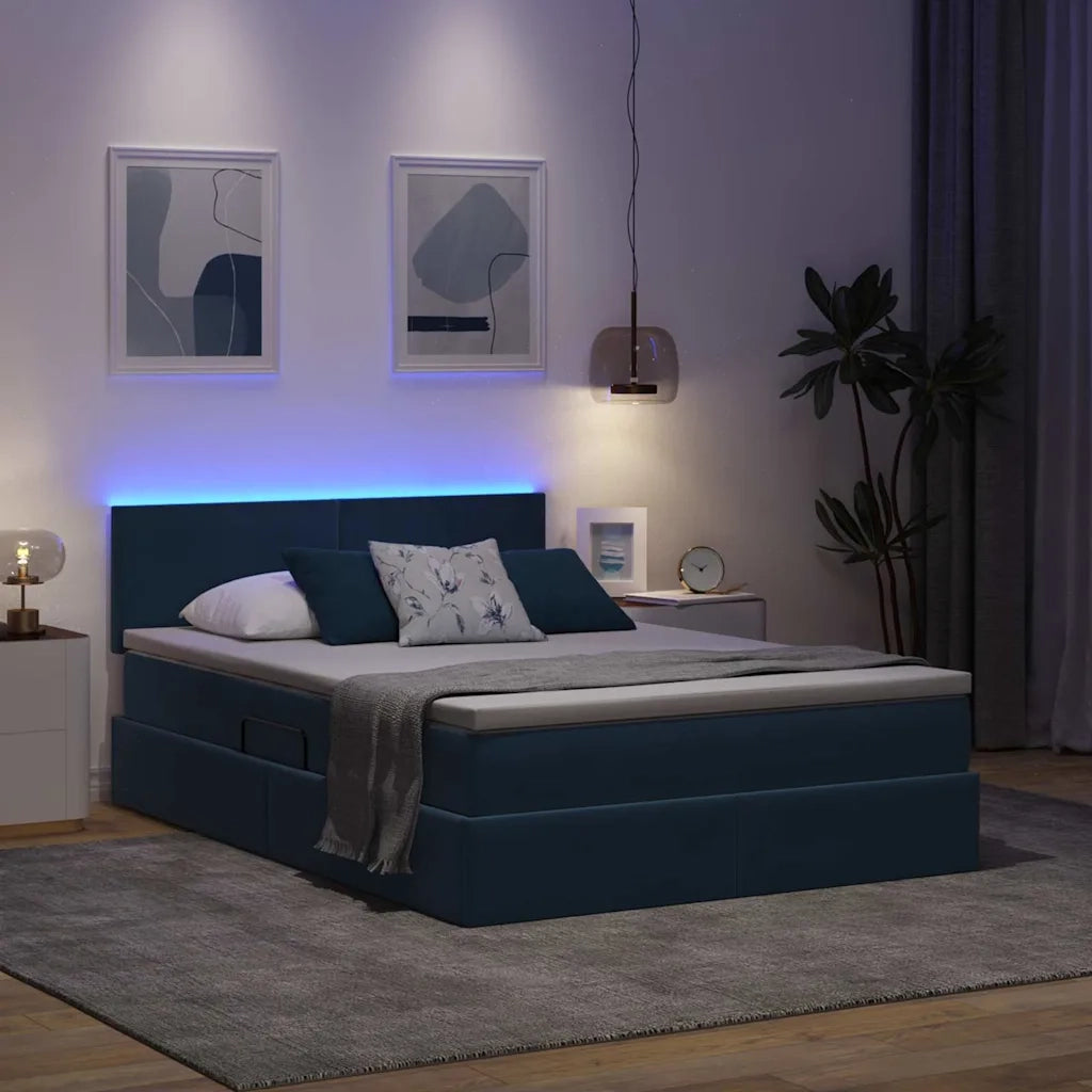 Letto con contenitore e LED Blu Scuro 140 x 190 cm Velluto 3371335
