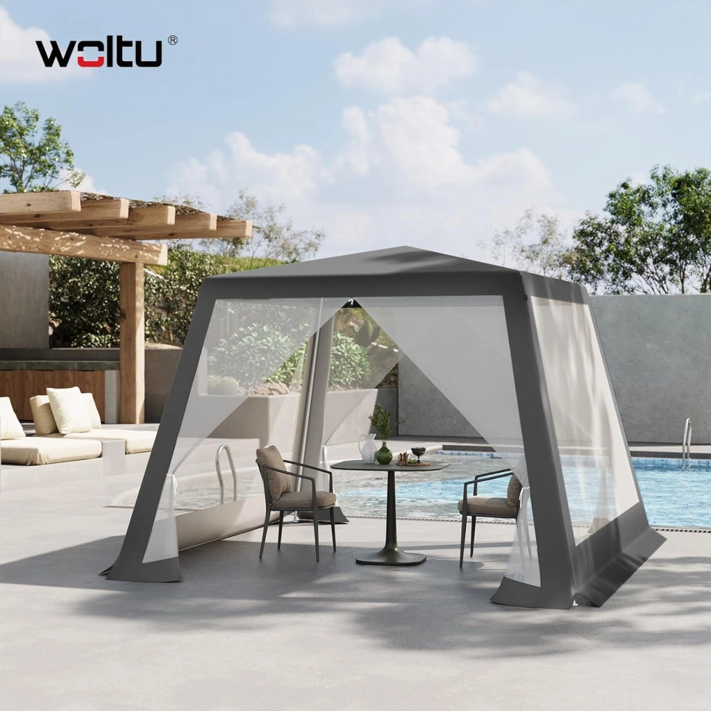 Gazebo 3x3 Pieghevole Impermeabile, Pergolato da Giardino, Gazebo da Esterni, con Pareti Laterali a Zanzariera, per Campeggio, Feste, Grigio