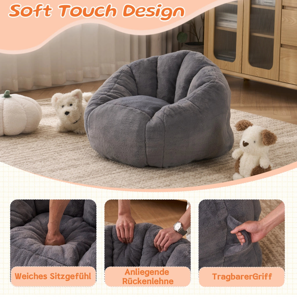Pouf in peluche con forma ergonomica e facile manutenzione per bambini per gioco lettura e relax in poliestere grigio