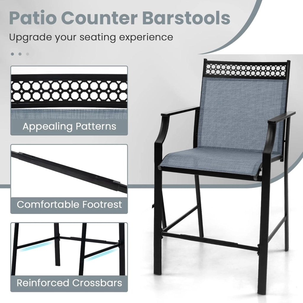 Set di 2 sedie da giardino, sgabello da bar con portata fino a 180 kg, sedie da bistrot con poggiapiedi, per giardino, cortile, patio (blu)