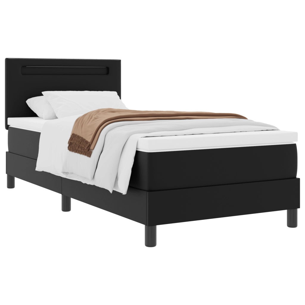Letto Box Spring con Materasso Nero 90x200 cm in Pelle Sintetica