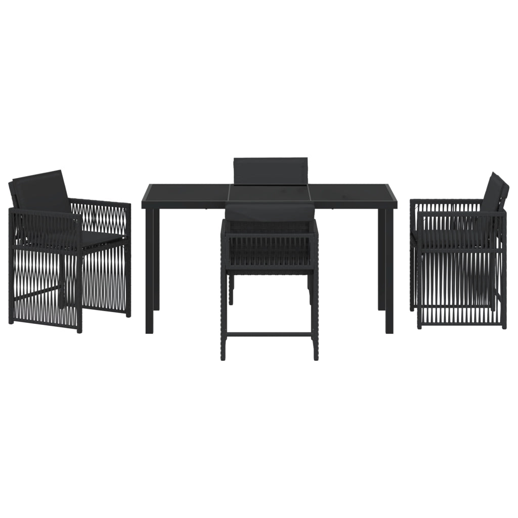 Set da Pranzo da Giardino 5 Pezzi con Cuscini Nero Polyrattan