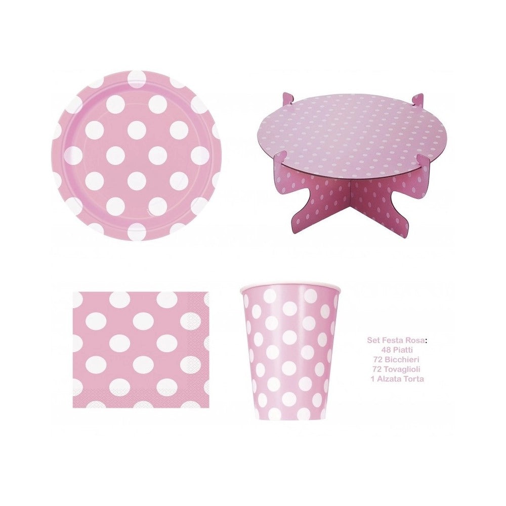 Trade Shop - Kit 72 Tovaglioli Di Carta 72 Bicchieri 48 Piatti 1 Alzata Torta Usa E Getta -