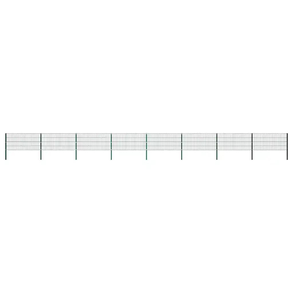 Pannello di Recinzione con Pali in Ferro 13,6x0,8 m Verde