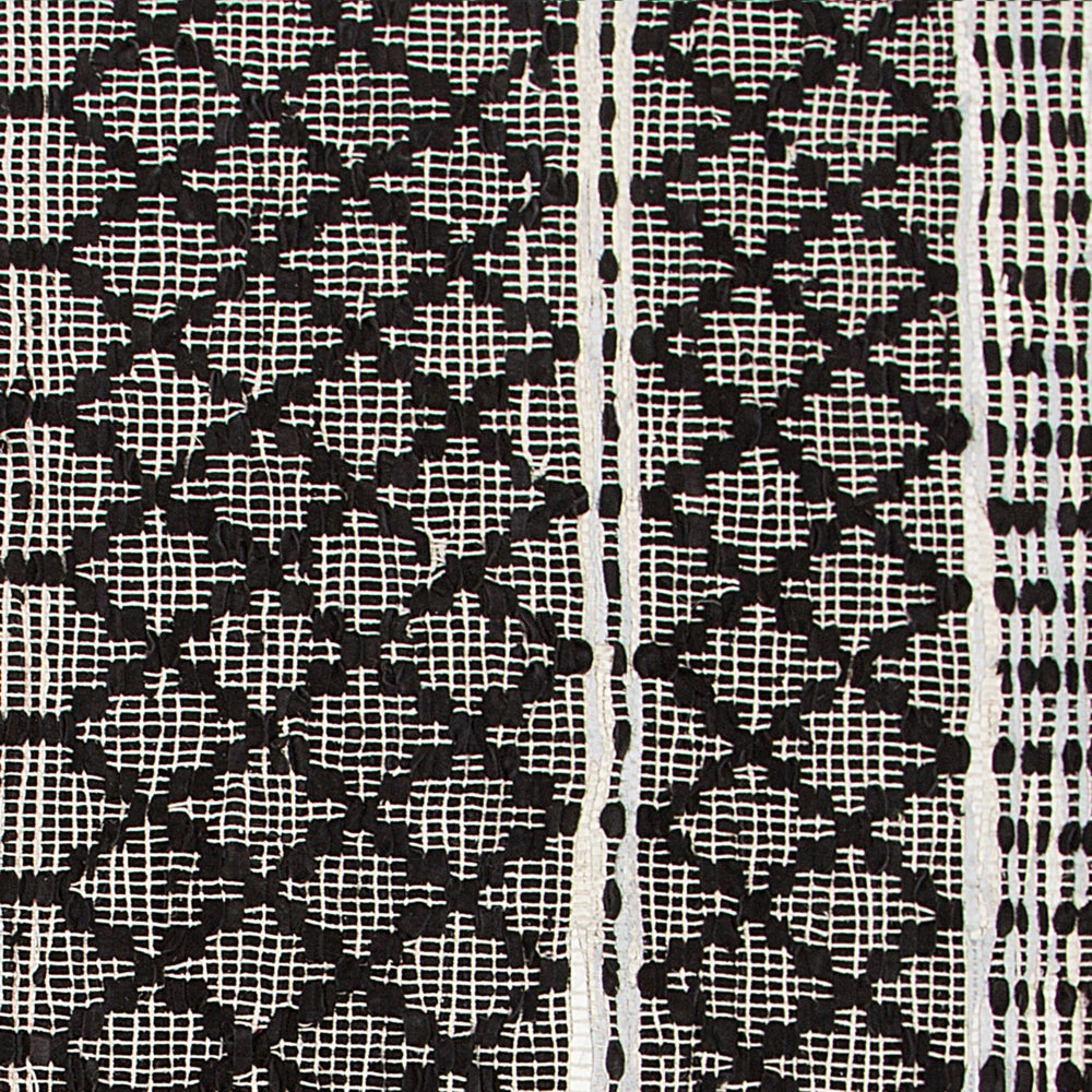 Tappeto tappetino Nero con Beige 80 x 150 cm Moderno Contemporaneo Telato a Mano in Vera Pelle Cotone Motivo Chevron