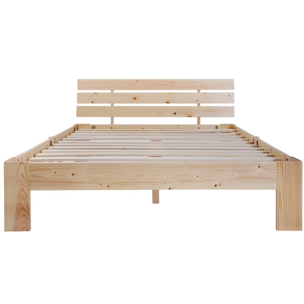 Letto matrimoniale in legno massello 140x200 cm con rete a doghe, colore naturale