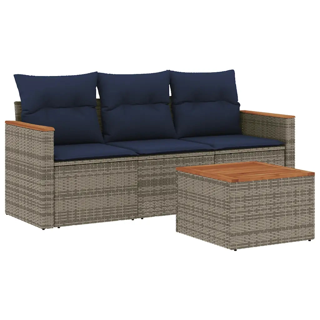 Set Divani da Giardino 4 pz con Cuscini Grigio in Polyrattan 3225767