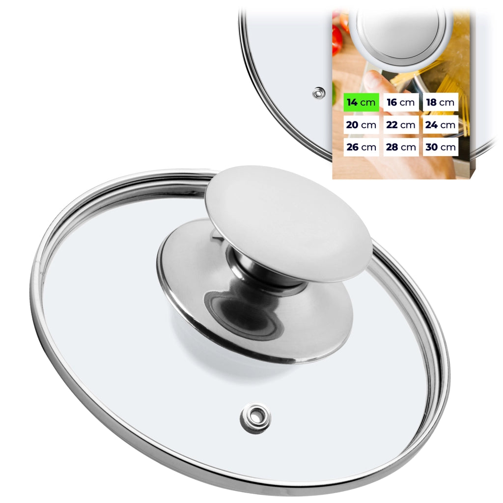 Coperchio in vetro KADAX da 14 cm, universale, resistente al calore, per pentole e padelle.