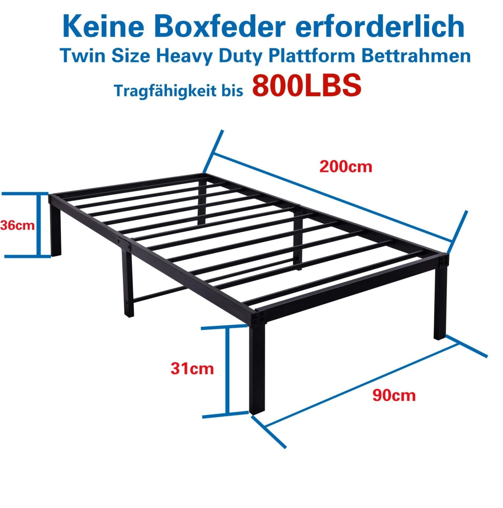 Struttura letto in metallo 90x200 cm con spazio sottostante e montaggio facile