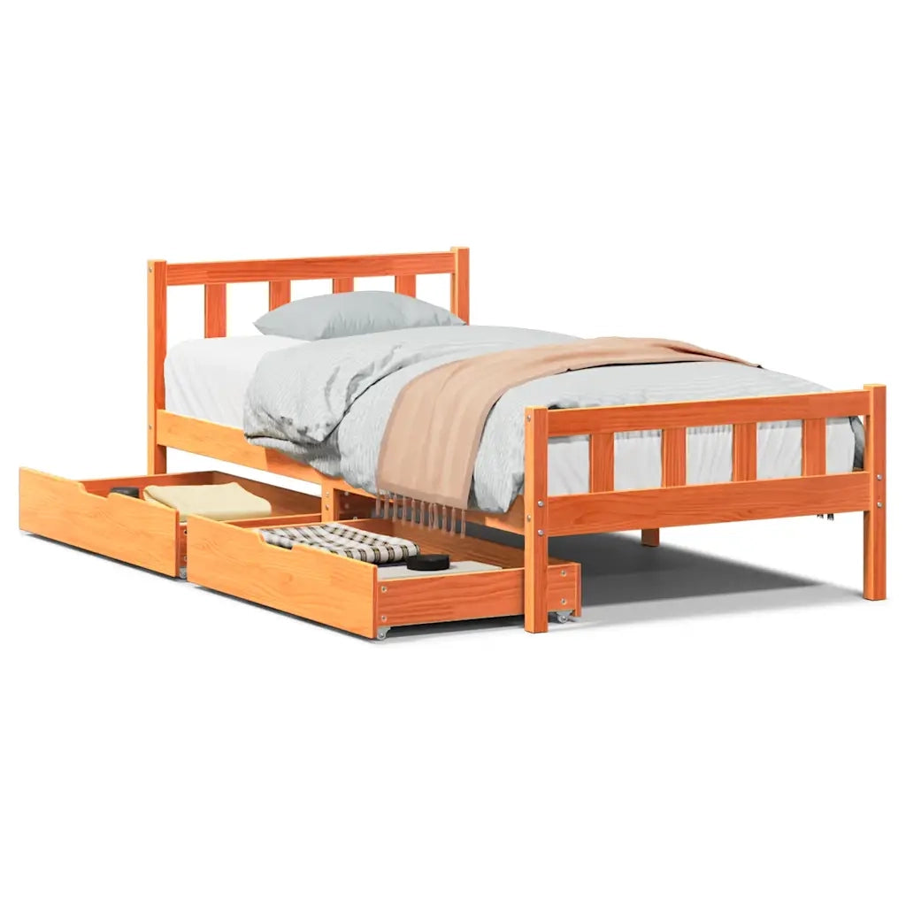 Letto senza Materasso Marrone Cera 75x190 cm in Legno di Pino