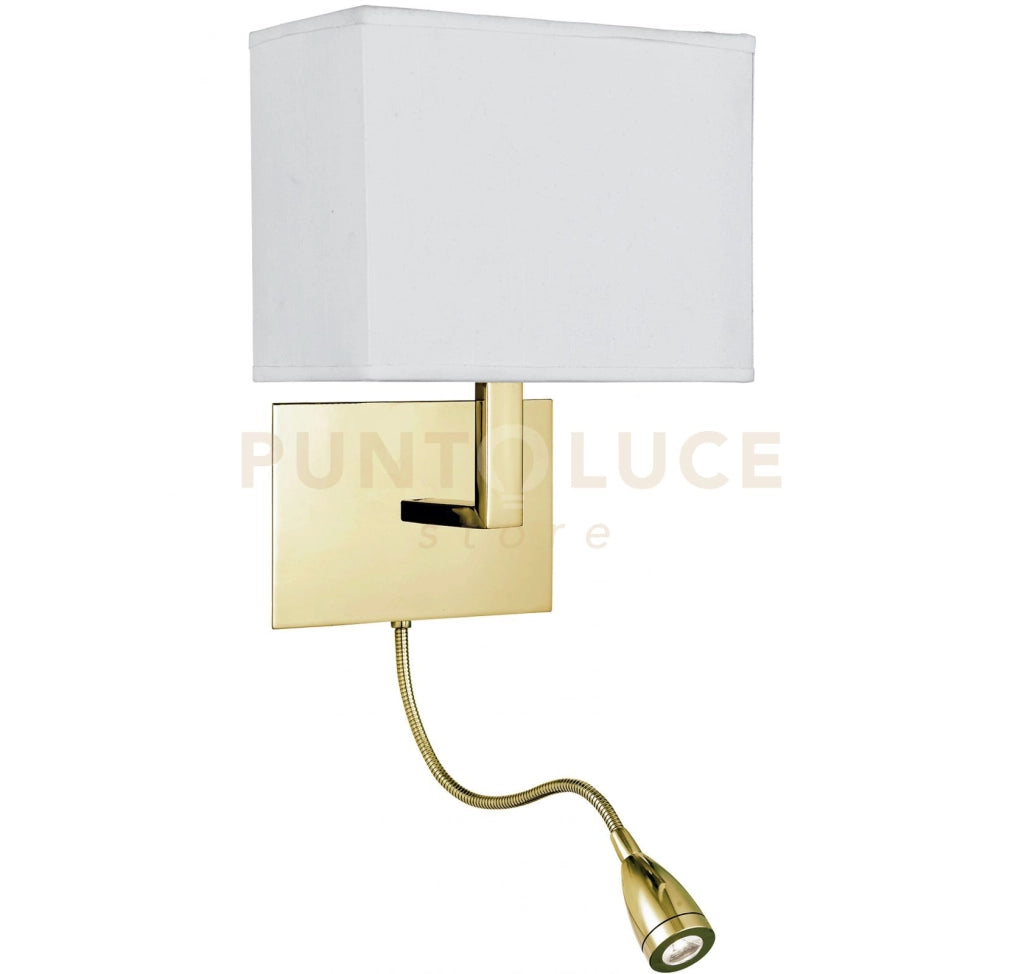 Applique da parete per hotel - Metallo ottone satinato e paralume in tessuto bianco