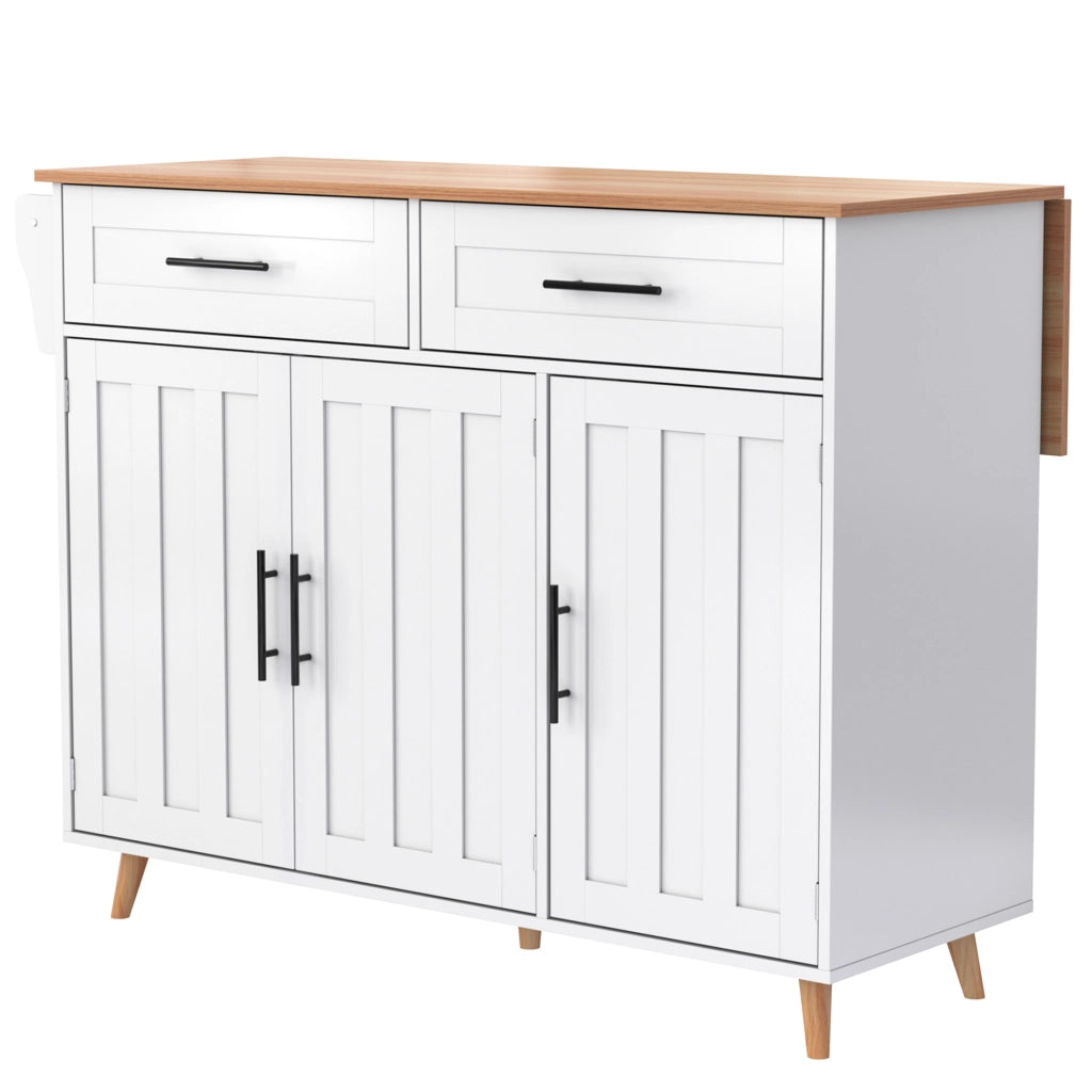 OKWISH Carrello da Cucina con 2 Cassetti, Ripiani Regolabili, Piano Pieghevole e 5 Ruote, 129 x 71 x 91.5 cm