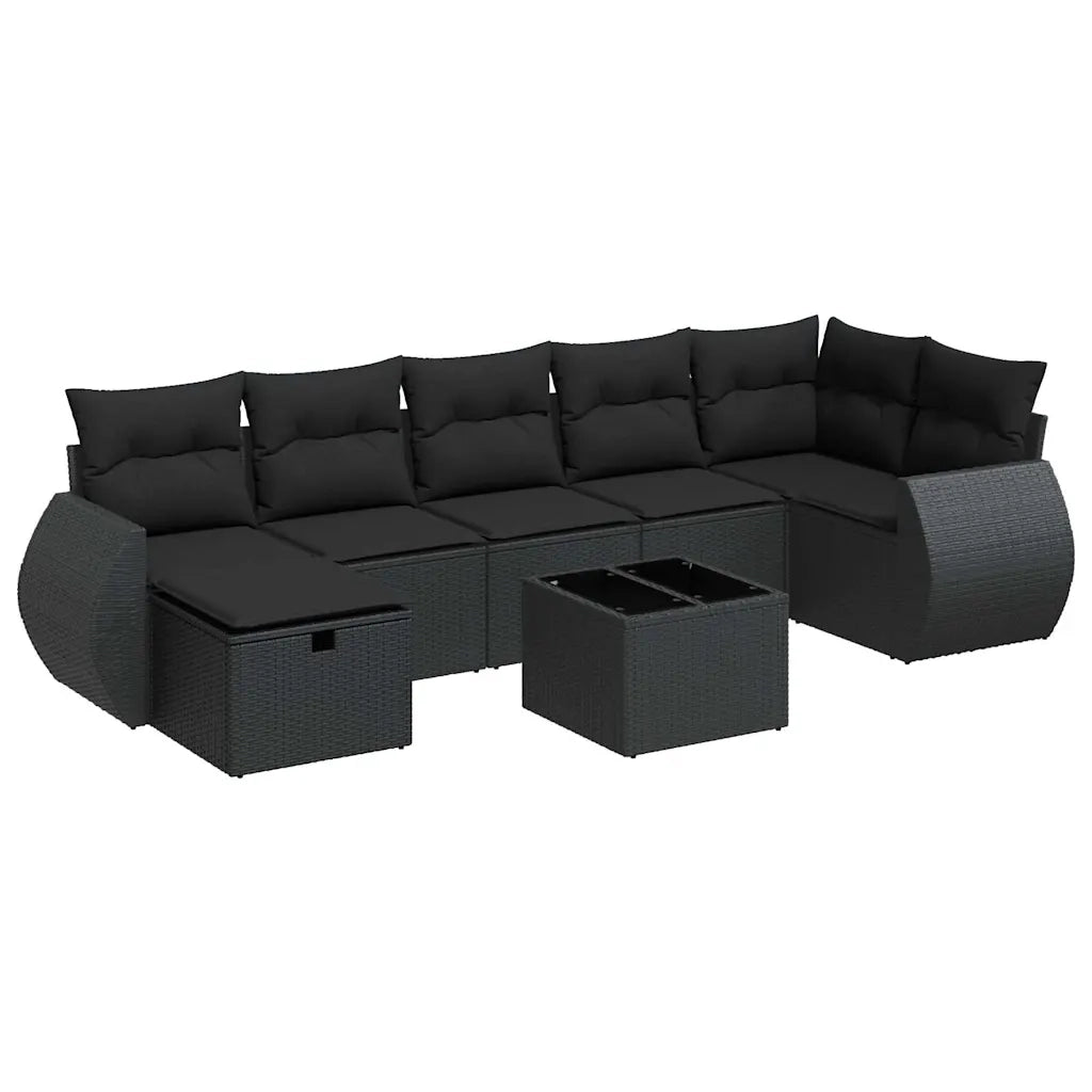 vidaXL Set Divani da Giardino con Cuscini 8 pz Nero in Polyrattan